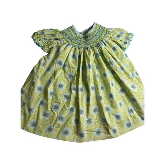 SHRIMP & GRITS Kids Girls Green Smocked Bishop Dress12m - Picture 1 of 6
